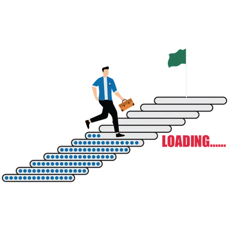 Businessman stepping up stair of progress bar to reach target  Illustration