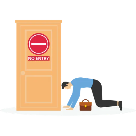 Businessman Is Refused Feels Frustrated At The Closed Door Frustrated No Entry Forbidden Illustration