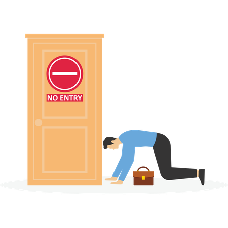 Businessman steps at exit door  Illustration