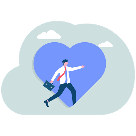 Businessman steps into heart door  Illustration