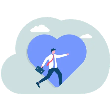 Businessman steps into heart door  Illustration