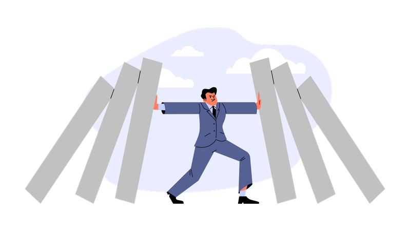 Businessman stopping falling dominoes  Illustration