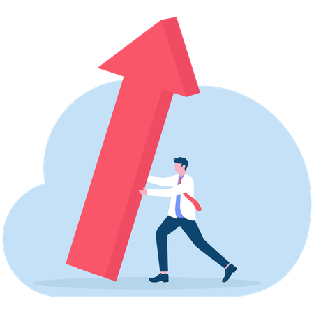 Businessman stops growth arrow from falling  Illustration