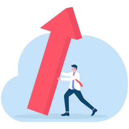 Businessman stops growth arrow from falling  Illustration