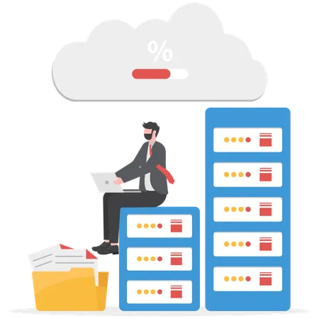 Businessman stores all his data on cloud  Illustration