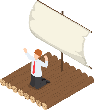 Businessman stranded on wooden raft Illustration