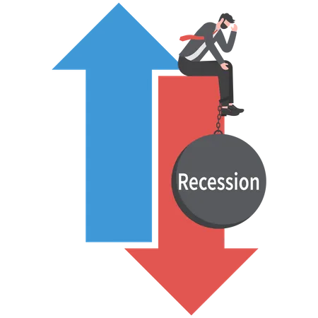 Economic Recession Businessman Stress On Down Arrow With Big Chain Dramatic Widespread Stock Market Crash Definition Illustration Illustration