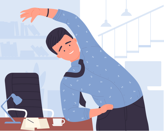 Businessman Stretching In Office  イラスト