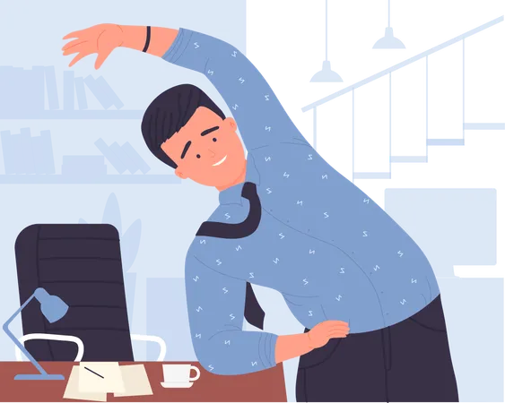 Businessman Stretching In Office  Illustration