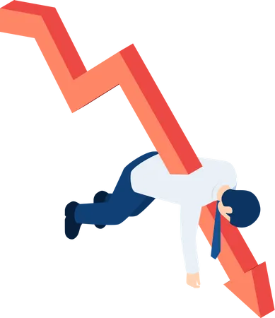 Businessman struggling during market crash  Illustration