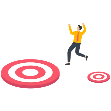 Businessman struggling to jump from small target to big target  Illustration