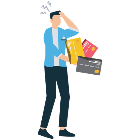 Businessman Struggling with Credit Card Debt Problem  Illustration