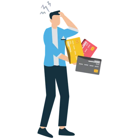Businessman Struggling with Credit Card Debt Problem  Illustration