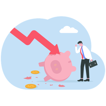 Businessman struggling with Global Financial and Stock Market Crisis effect on local business  Illustration