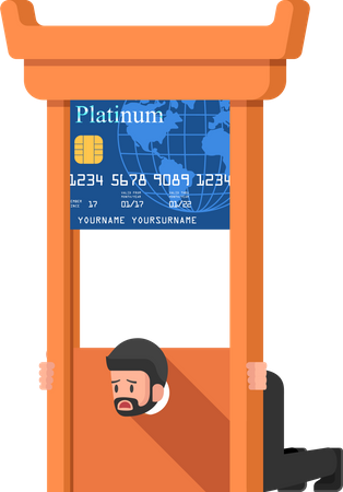Businessman stuck in credit card debt guillotine Illustration