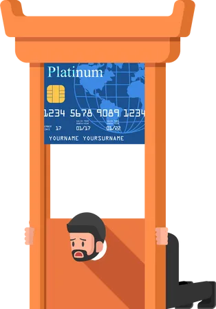 Businessman stuck in credit card debt guillotine Illustration