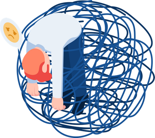 Businessman stuck in Messy Tangled Line  Illustration