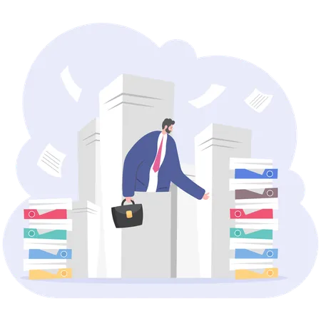 Businessmen Are Stuck In Piles Of Papers Business Concept Work With Documentation Workflow Bureaucracy Vector Illustration Flat Illustration