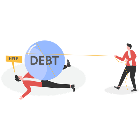 Businessman stuck under business debt  Illustration