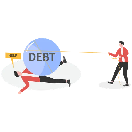 Businessman stuck under business debt  Illustration