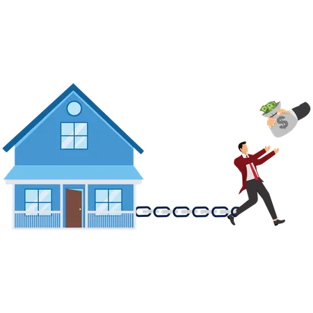 Businessman stuck with mortgage  Illustration