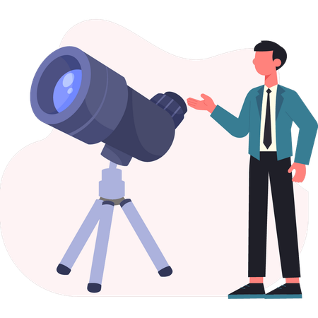 Businessman study galaxies through telescope  Illustration