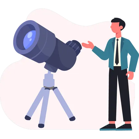 Businessman study galaxies through telescope  Illustration