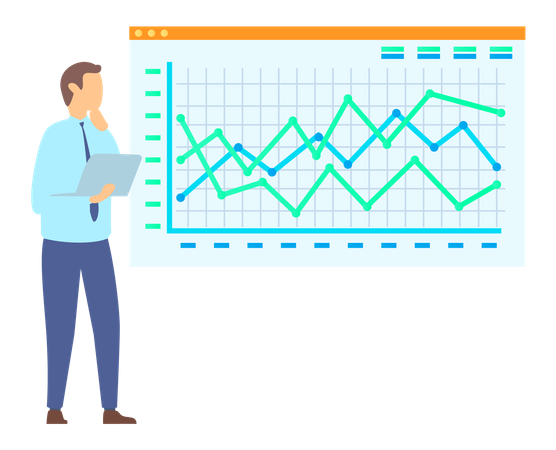 Businessman studying analytics chart Illustration