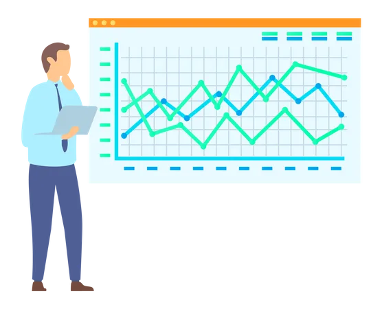 Businessman studying analytics chart  Illustration