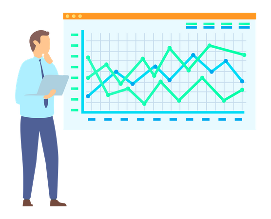 Businessman studying analytics chart  Illustration