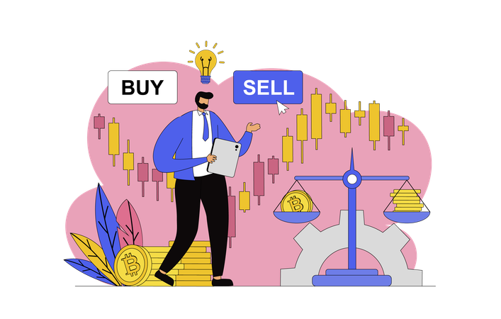 Businessman studying cryptocurrency market  Illustration