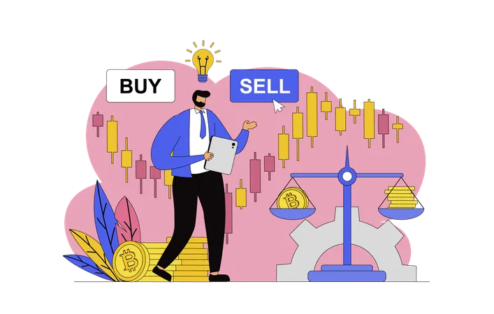 Businessman studying cryptocurrency market  Illustration