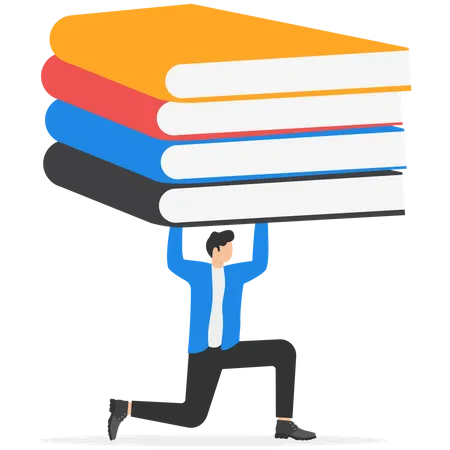 Businessman Carrying Huge With Pile Of Books Online Education Concept Illustration Of Online Courses Distance Studying Self Education Digital Library Vector Illustration Illustration