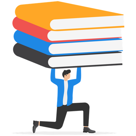 Businessman studying many business books  Illustration