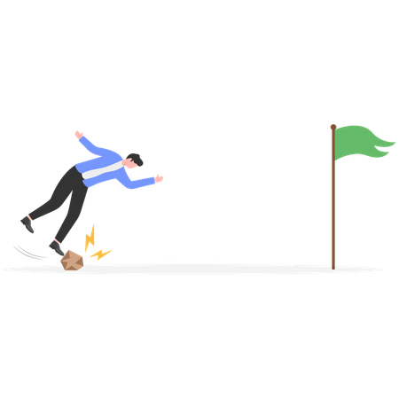 Businessman stumbles close to the goal  Illustration