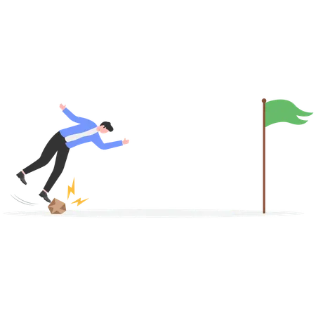 Businessman stumbles close to the goal  Illustration