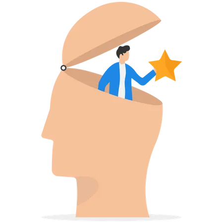 Self Discovery Finding Yourself Searching For Self Value Success Dream Or Meaning Of Life Exploration Inner Or Inside Concept Happy Businessman Succeed Finding Valuable Star Inside His Head Illustration