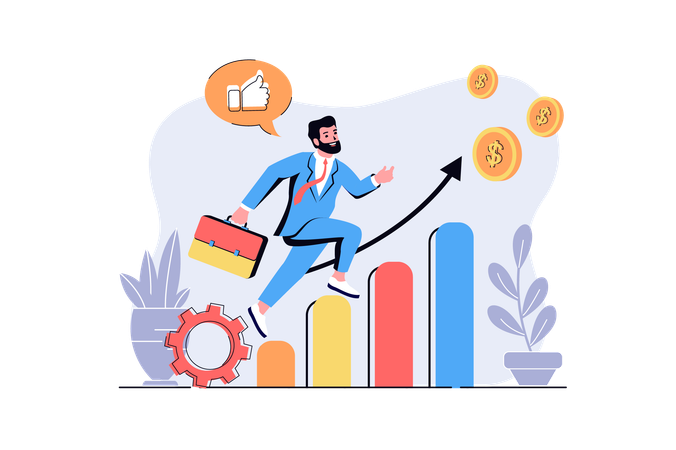 Businessman successfully developing company  Illustration