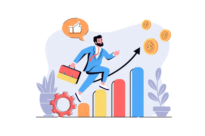 Businessman successfully developing company  Illustration