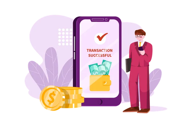 Businessman successfully transferred online money Illustration