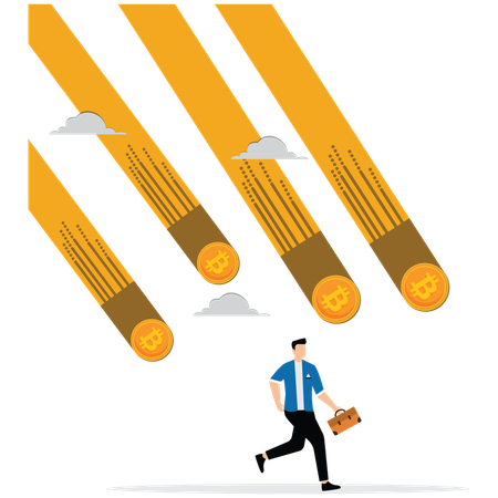 Businessman suffering from crypto market falling down  Illustration