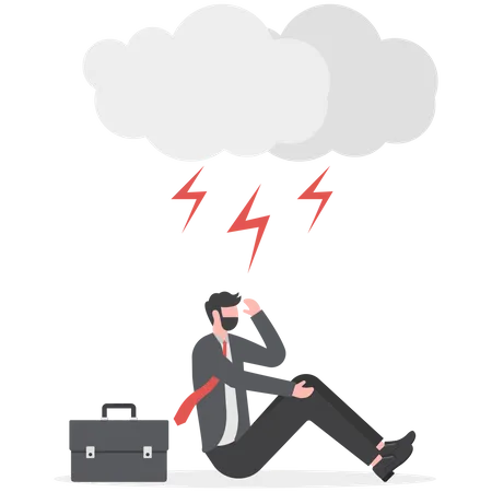 Businessman Suffering From Depression Anxiety Emotional Disorder Concept Flat Vector Illustrator Illustration