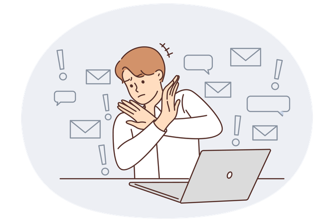Businessman suffering from internet spam  Illustration