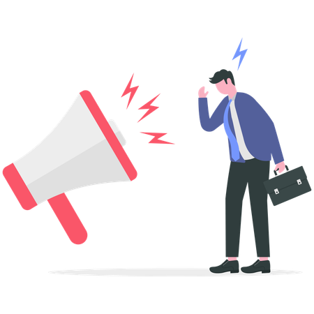Businessman suffering from noise pollution  Illustration