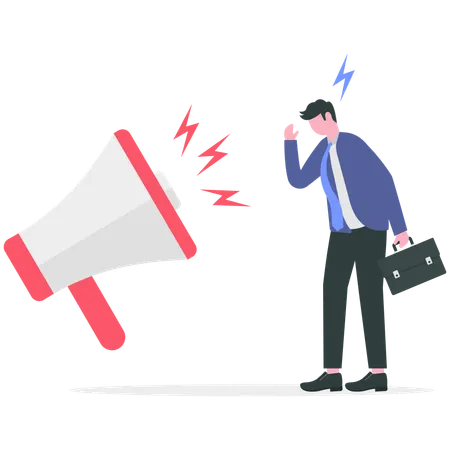 Businessman suffering from noise pollution  Illustration