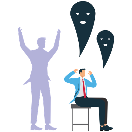 Businessman suffers from panic attacks fear phobias  Illustration