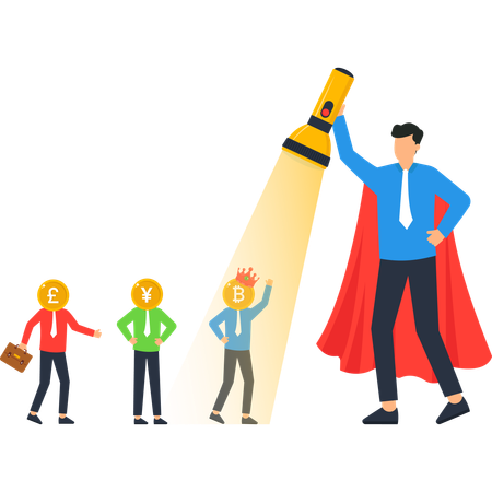 Businessman Superhero Achieving Financial Success  Illustration