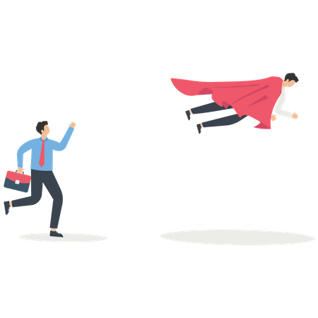 Businessman superhero fly pass his competitor  Illustration