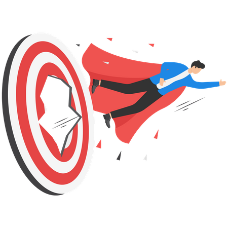 Businessman superhero flying fast through business target  Illustration