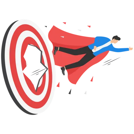 Goal Achievement Challenge Or Mission To Win And Achieve Success Target Leadership Motivation And Skill To Reach Work Objective Concept Businessman Superhero Flying Fast Through Business Target Illustration